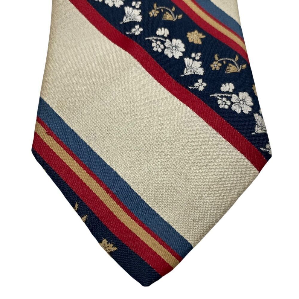 Vintage Ponte Vecchio  Men's Tie Necktie Wide Polyester Floral Stripe Disco - Picture 3 of 6